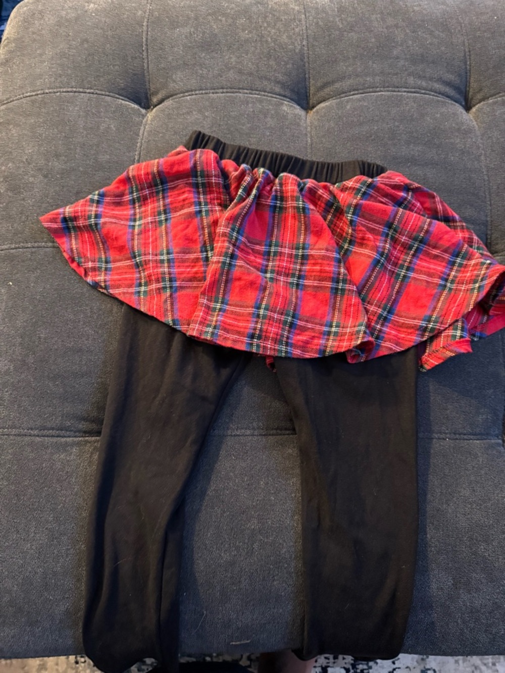 Girls Black Leggings with Red Plaid Skirt Overlay
